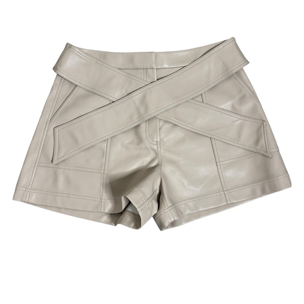 New Jonathan Simkhai‎ Mari Vegan Leather Tie Waist Short in Beige - Picture 5 of 10